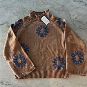 Floral Patterned Tan Sweater